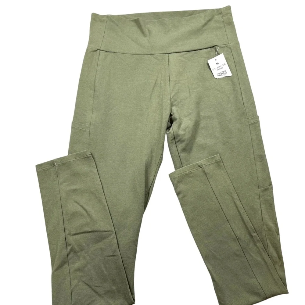Ambiance High Waist Ankle Leggings Olive Green Cotton Stretch Size Medium NWT
